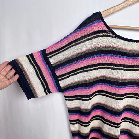Talbots Striped Linen Dolman Short Sleeve Sweater Size 3X Pink Ivory Multi Knit - Picture 2 of 10